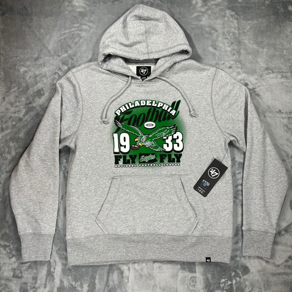 47 Brand Philadelphia Eagles Hoodie Mens Large Grey Historic Fly Eagles Fly NFL